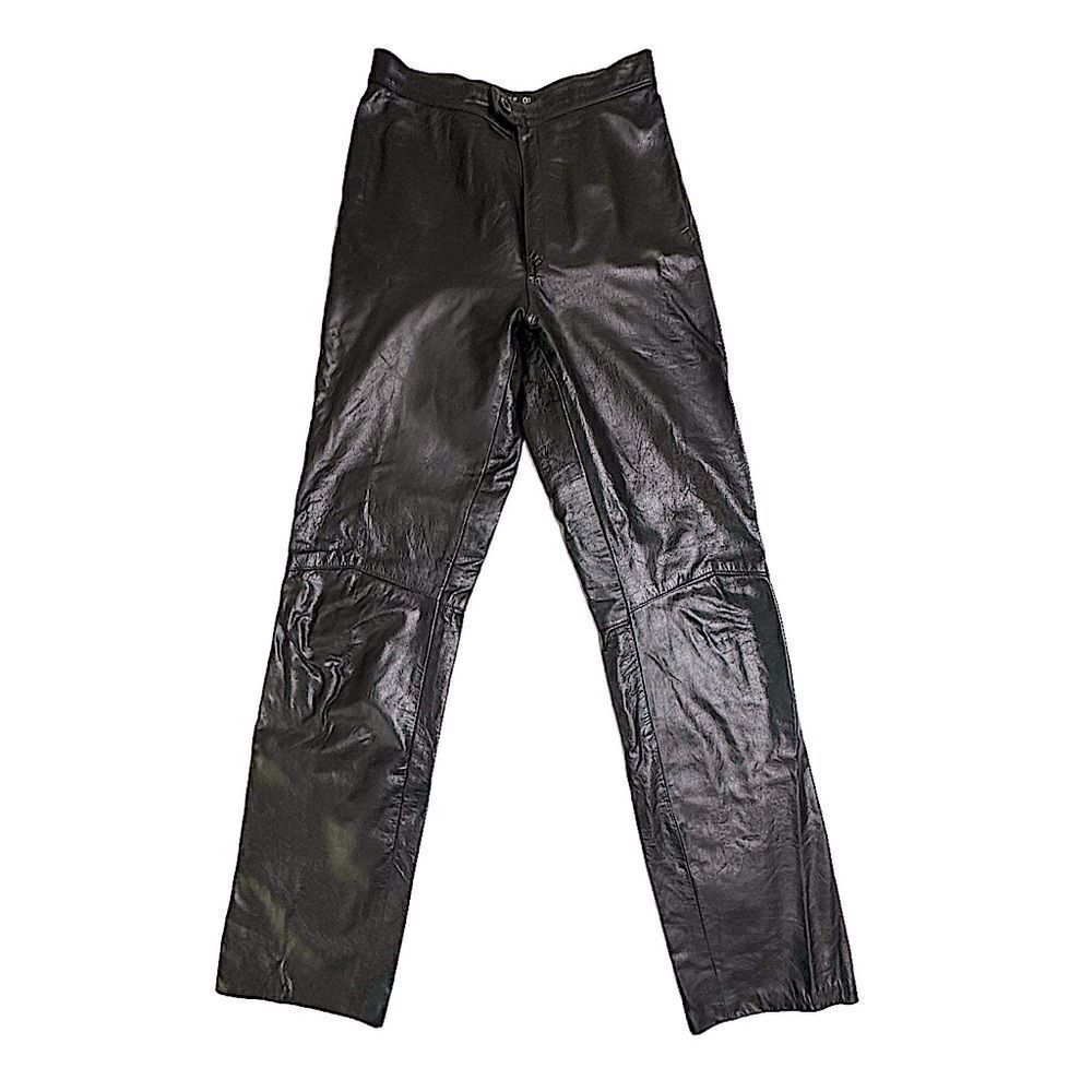 Vintage Marco Morani Black Leather Straight Leg Moto Pants Size 9/10